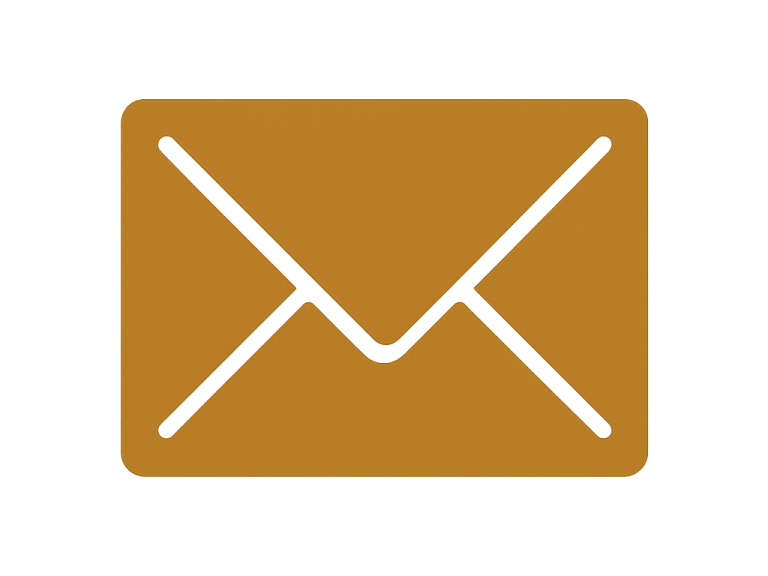 Braunes Briefumschlagsymbol auf weißem Hintergrund.